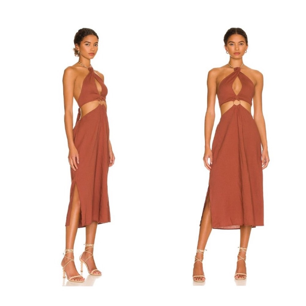 WeWoreWhat Shell Chain Halter Midi Dress Cappuccino Brown | NWT | Size Large